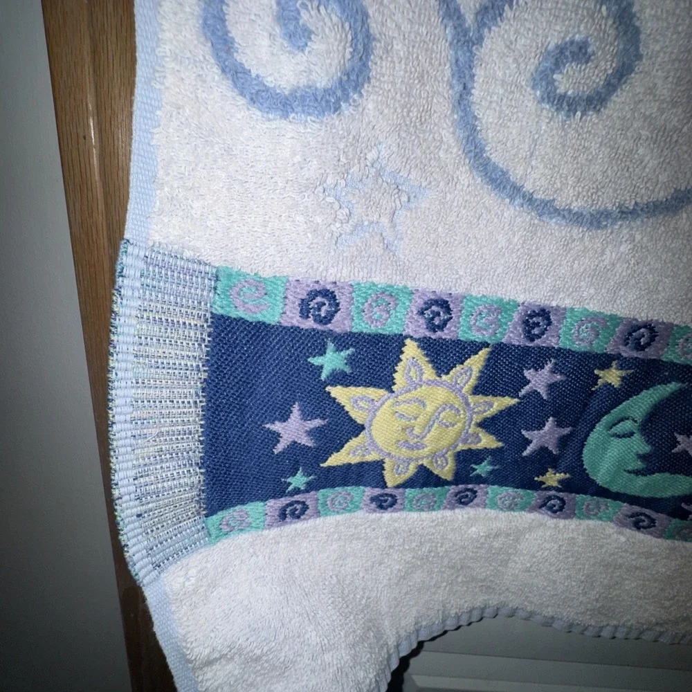 Vtg Jubilee Celestial Beach Towel 90's Y2K Sun Moon Star Embroidered 28x48